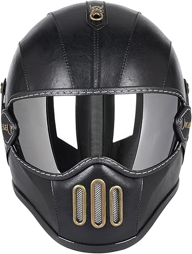 Miniatura 2 de Casco retro de motocicleta de cara completa de cuero de fibra de vidrio para hombres y mujeres Street Off-Road Ciclomotor Racing ATV Motocross