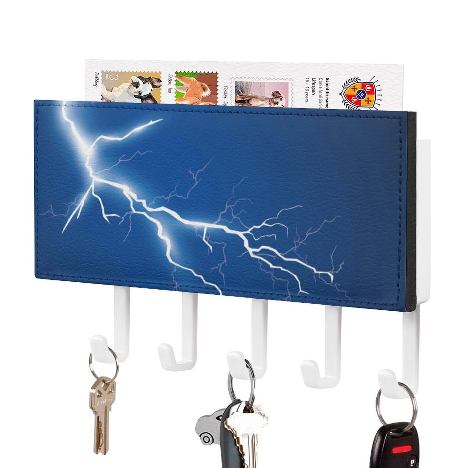 NCLQVJXZKHW Lightning and Thunder Bolt Key Holder with 5 Hooks Key Hooks Wall Mounted Key Racks Key Hanger Organiser Shelf