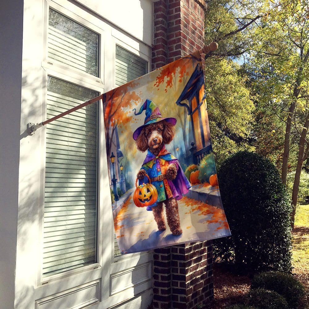 Caroline's Treasures Chocolate Poodle Halloween Trick or Treat House Flag Large Porch Sleeve Pole Decorative Outside Yard Banner Artwork Wall Hanging, Polyester, House Size, Multicolor