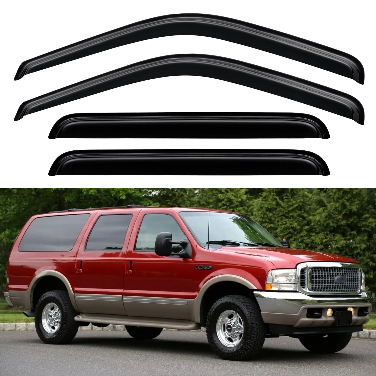 Window Visors Rain Guards for 2000 2001 2002 2003 2004 2005 Ford Excursion, Out-Channel Window Vent Wind Deflectors Visors Shades for 00 01 02 03 04 05 Ford Excursion