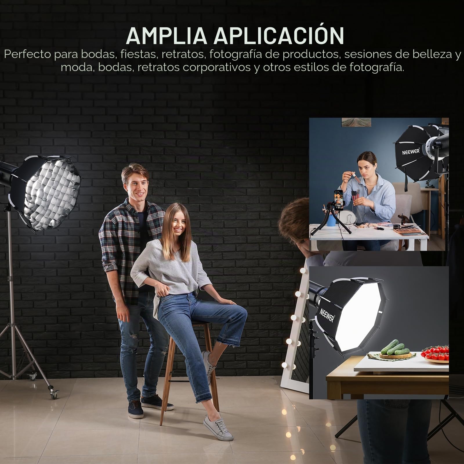 NEEWER Kit Octogonal Softbox de 17.7 Pulgadas, Caja Suave parabólica con difusores de luz para Estudio, fotografía, grabación de Video, iluminación de transmisión, Compatible con Aputure 120d