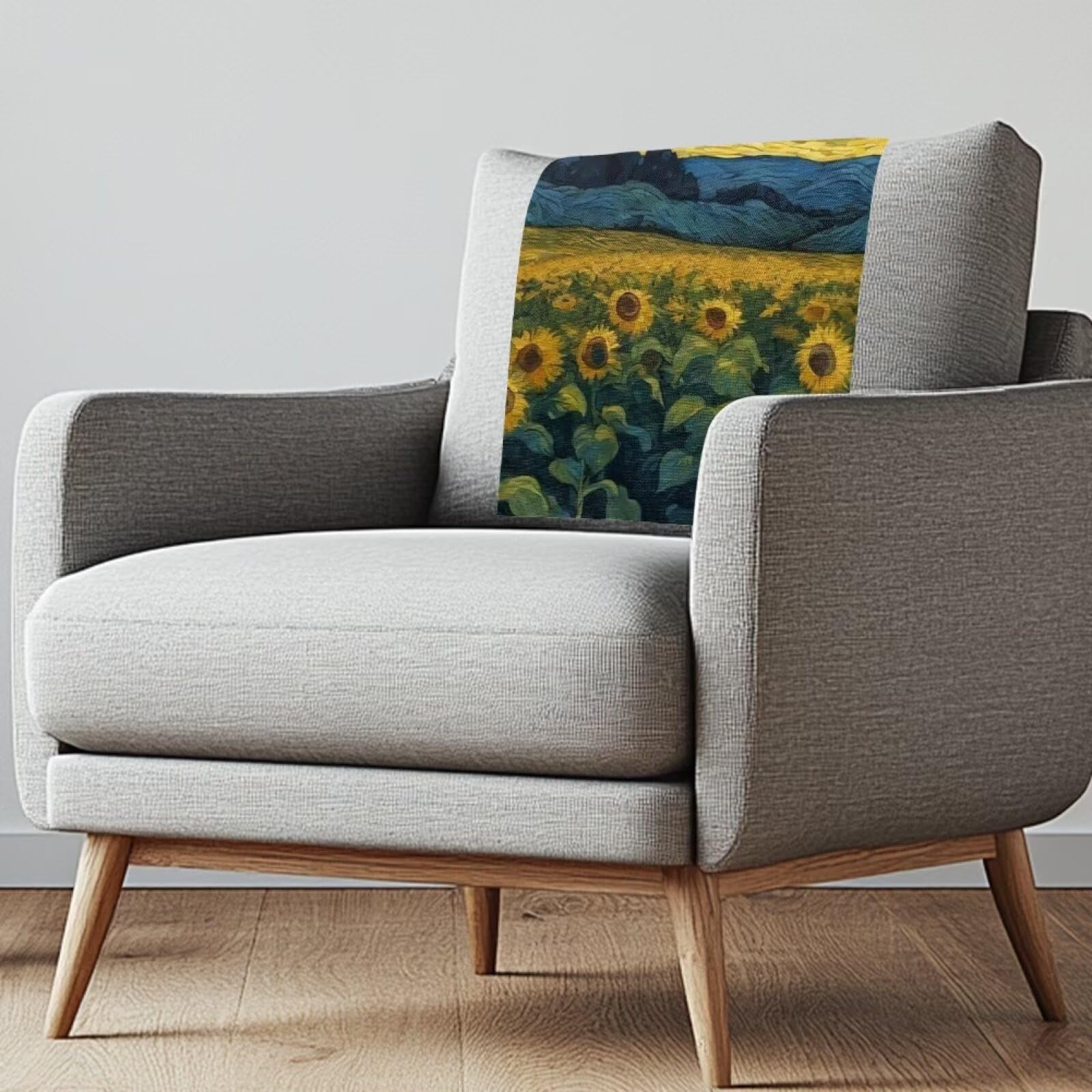 NETILGEN Recliner Slipcovers Headrest Cover Van Gogh Sunflower Sofa Armchair Headrest Cover Lounge Chair Head Rests Protector, 42x66.5 CM, 3 Pack