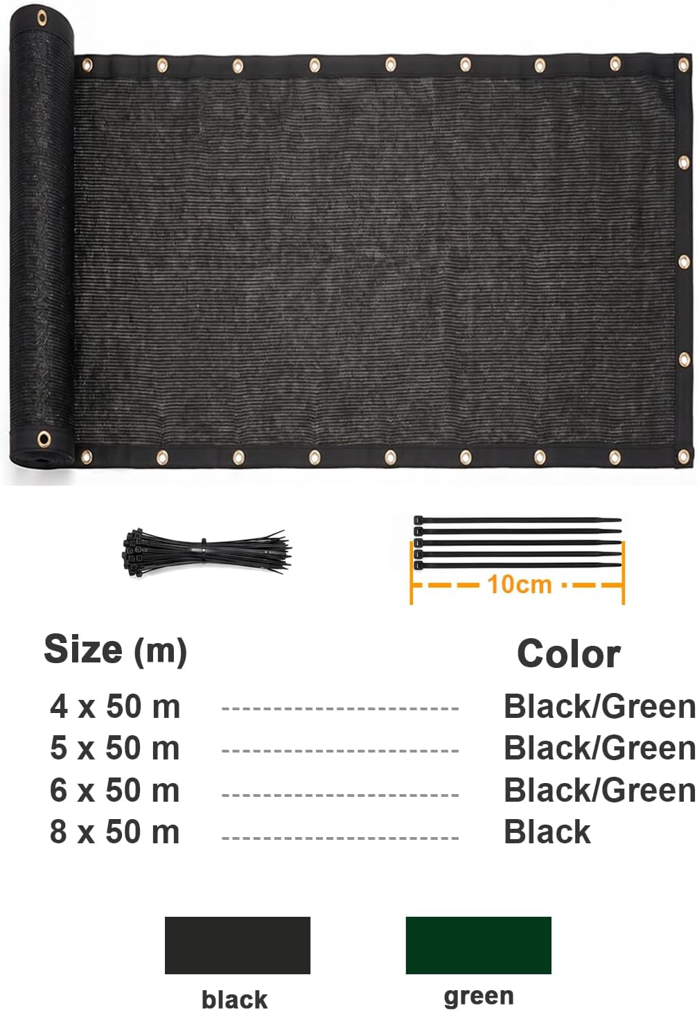 Heavy Duty Privacy Fence Screen 4'x50' | Windscreen Fencing Cover | Windblock Mesh Fabric Shade Cloth with Brass Grommets | Ideal for Garden, Yard, Pool Deck, Carport & Construction, Black