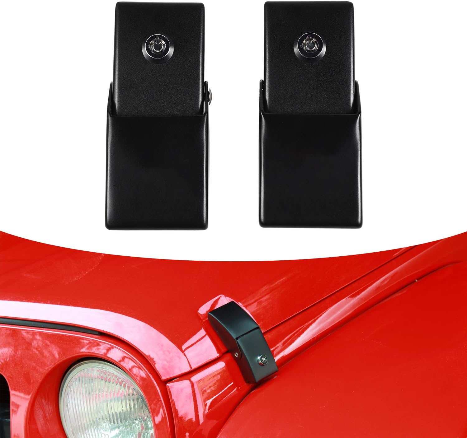 JeCar Steel Hood Latches Compatible with Jeep Wrangler 2007-2023 JK JKU JL JLU Gladiator JT Rubicon Sahara X Off Road Sport Exterior Accessories (Black 1 Pair)