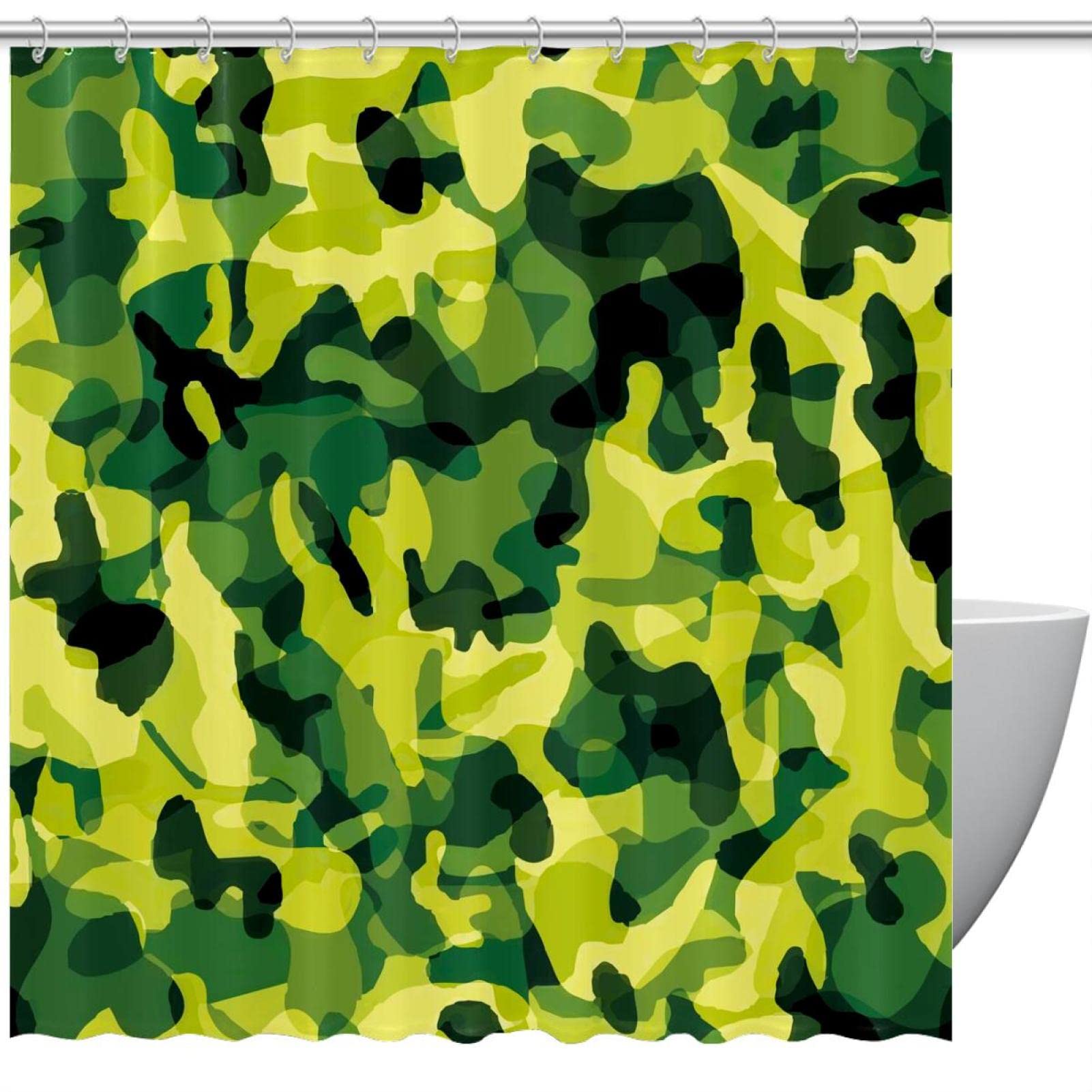 Rideau de douche imperméable anti-éclaboussures motif camouflage jaune vert pour salle de bain nette