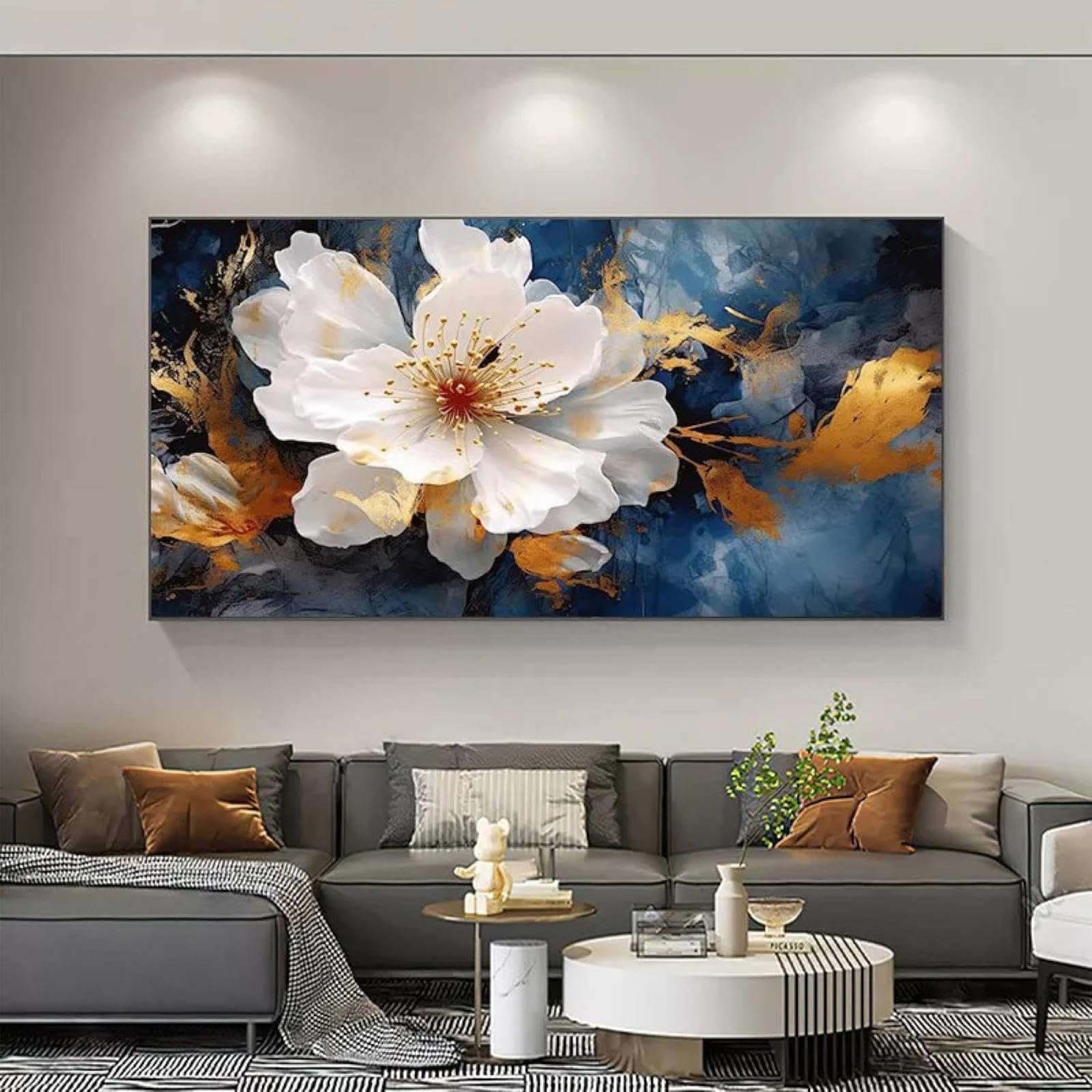 Affiche florale blanche abstraite 55x110cm pour mur de salon - 6