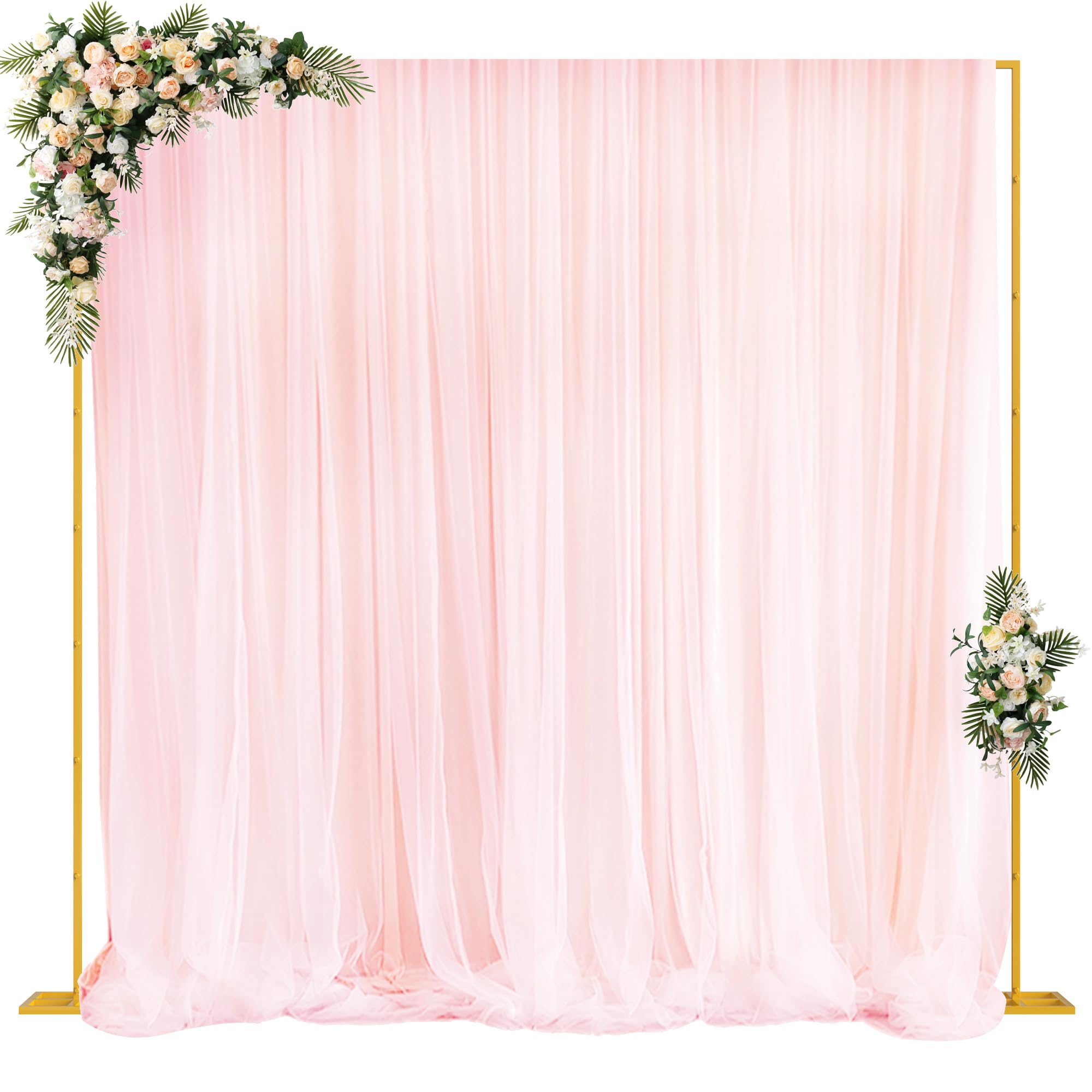 Fomcet 10FT x 10FT Backdrop Stand Heavy Duty with Base, Gold Portable Adjustable Pipe and Drape Kit, Square Metal Arch Party Frame for Wedding Birthday Parties Banquet Decorations