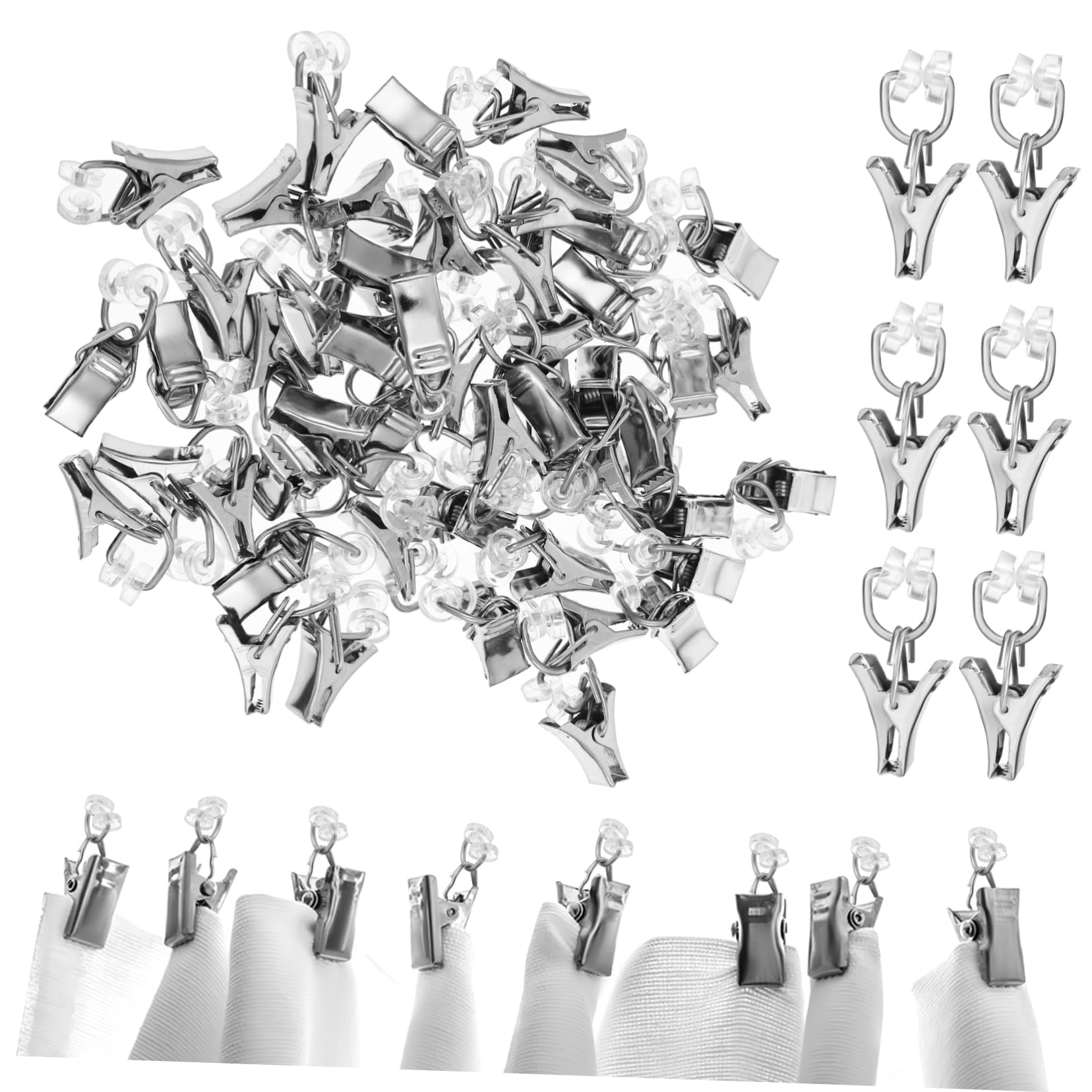 Lot de 50 clips à rideaux en acier inoxydable - Crochets robustes pour suspendre facilement les rideaux - Parfait pour les tringles à rideaux et les rails