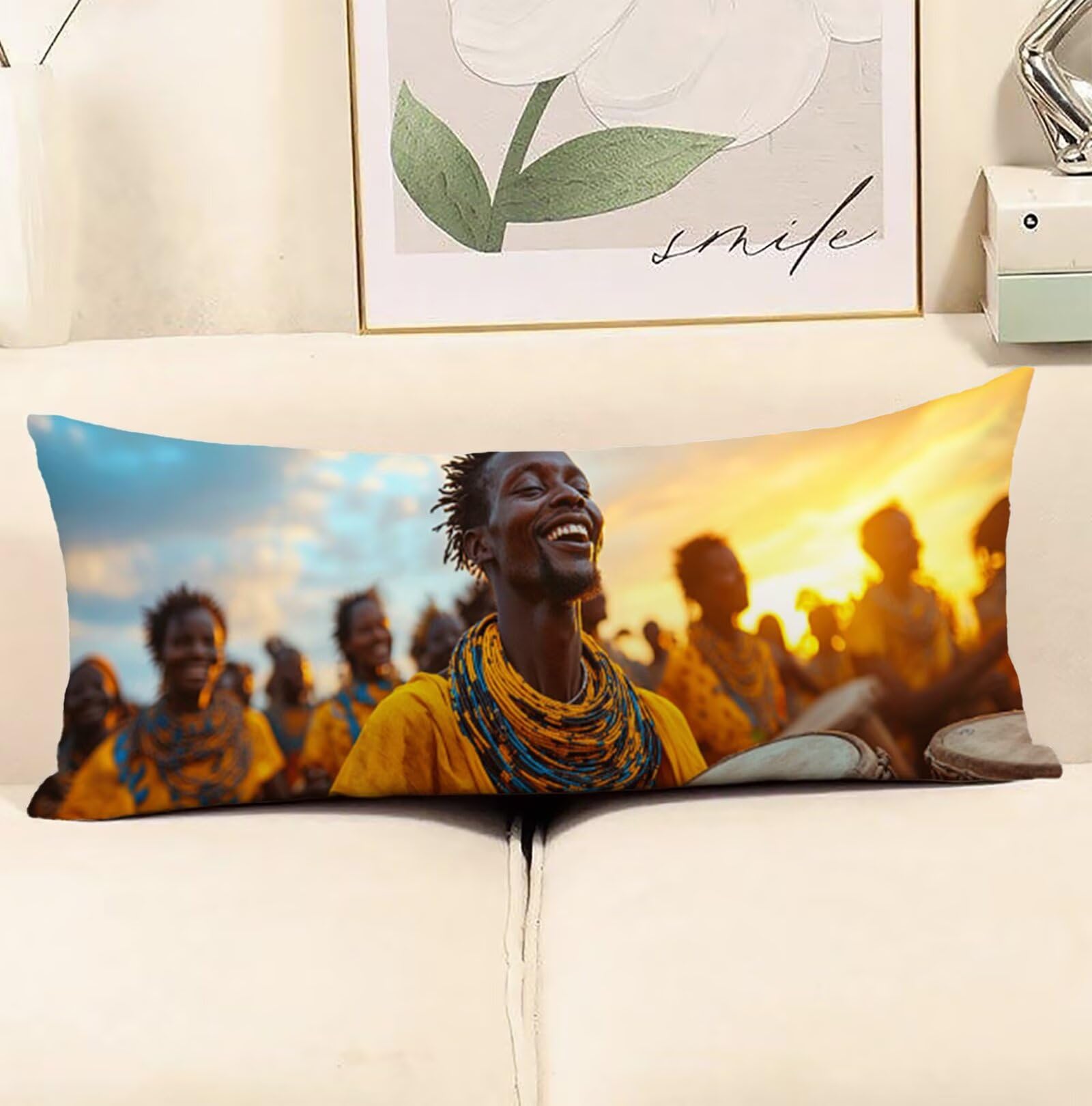 Seitenschläferkissen Bezug 60 x 180 cm Afrika Seitenschläferkissen mit Unsichtbarem Reißverschluss, Samt Atmungsaktiv und Weich Schwangerschaftskissen Body Pillow Mann, für Deko Wohnzimmer Sofa R-8608