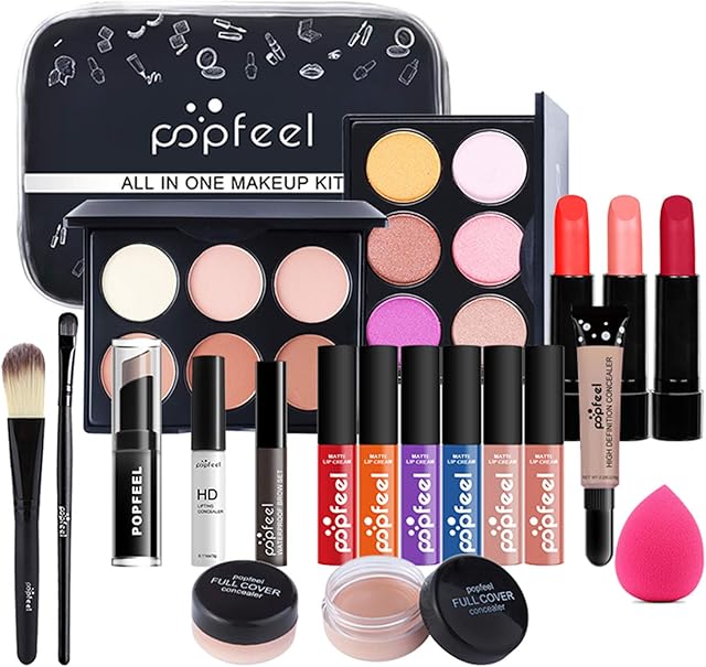 RoseFlower 20Pcs Professional Makeup Set, Essential Make up Starter Set All-In-One Make-up Gift Sets With Cosmetic bag Eyeshadow Palette Lip Gloss Concealer blush Foundation Brush