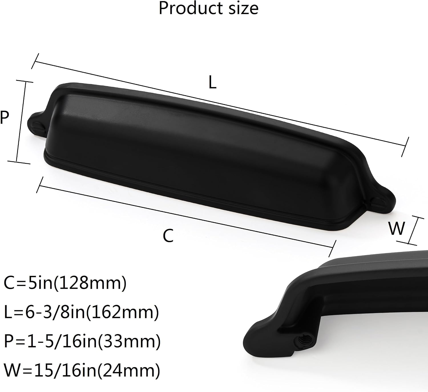 6 Pack 5 inch (128mm) Matte Black Cabinet Cup Pulls Black Drawer Pulls Kitchen Hardware Cabinet Handles Drawer Handles Knobs Cup Pull.