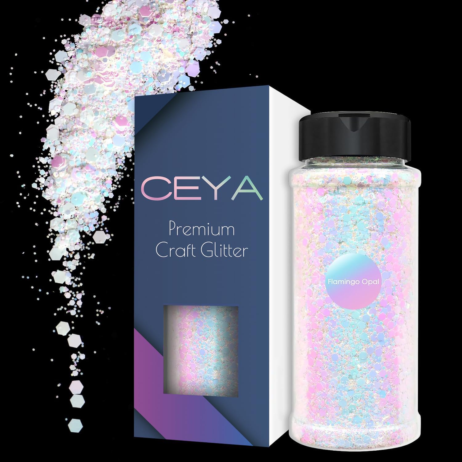 Ceya Chameleon Chunky Glitter, 3.5oz/ 100g Flamingo Opal Color Shift Craft Glitter Powder Color Changing Iridescent Flake Sequin for Epoxy Resin, Nail