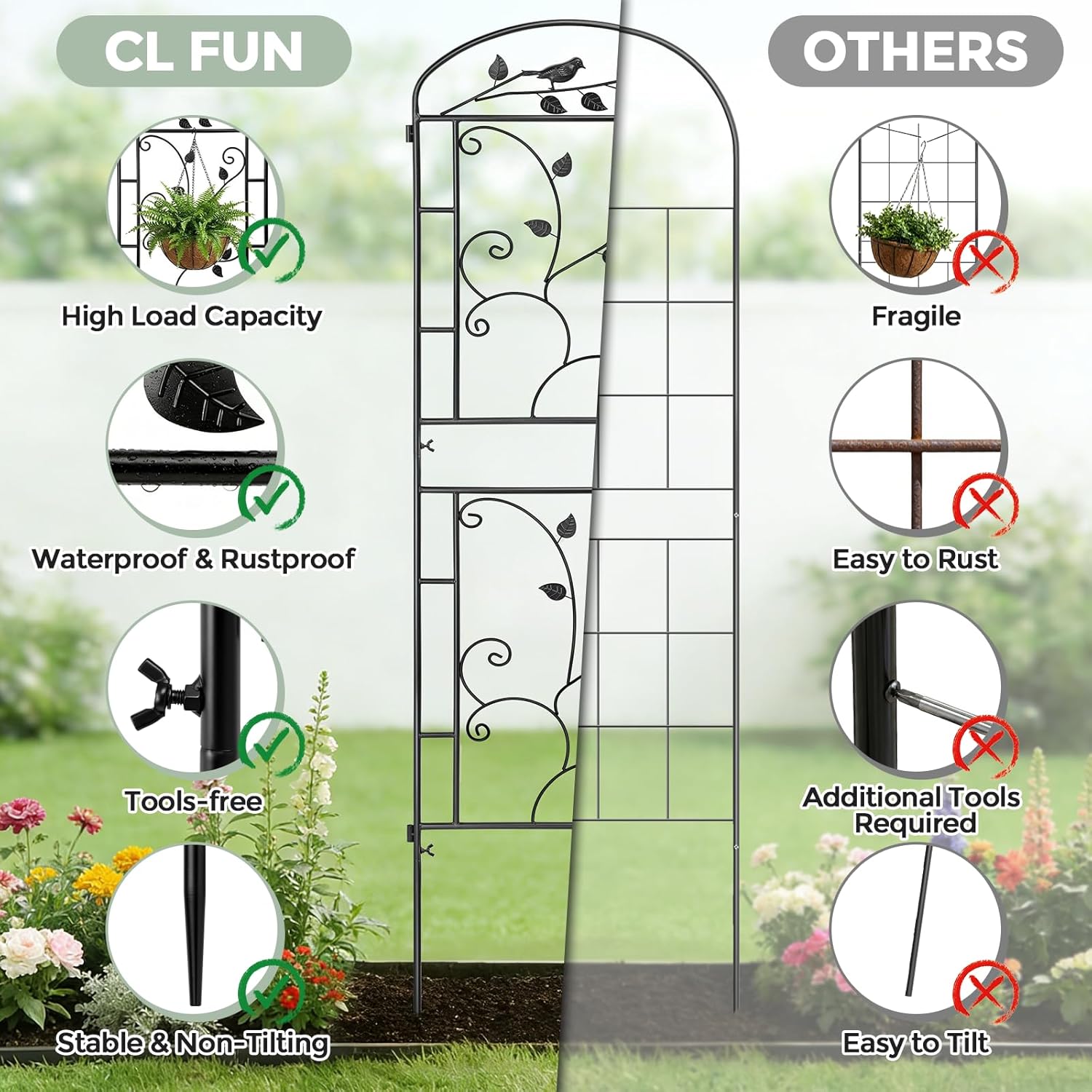 Garden Trellis for Climbing Plants, 2 Pack 71x20 in Metal Trellis with Black Coating, Tall Climbing Support for Rose Vines Clematis Flowers Vegetables Fruits - Plant Trellis Outdoor