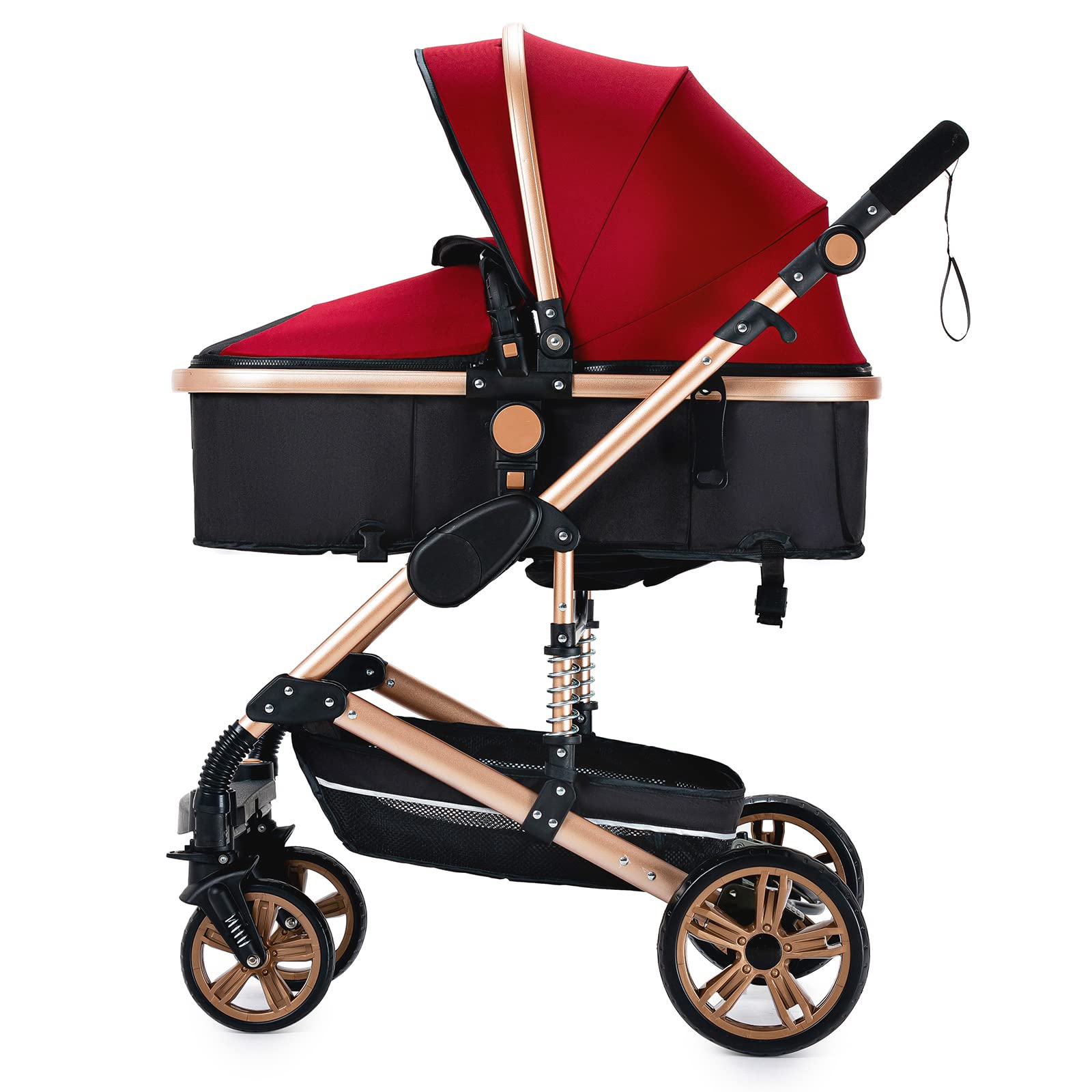 NADDLILY Passeggino Trio, Passeggino 3 in 1 con Spinta Reversibile a Due Vie, Trio Passeggino Neonati con Accessori, Carrozzina per Neonati con Design Portatile Pieghevole Un Clic (739 Red)