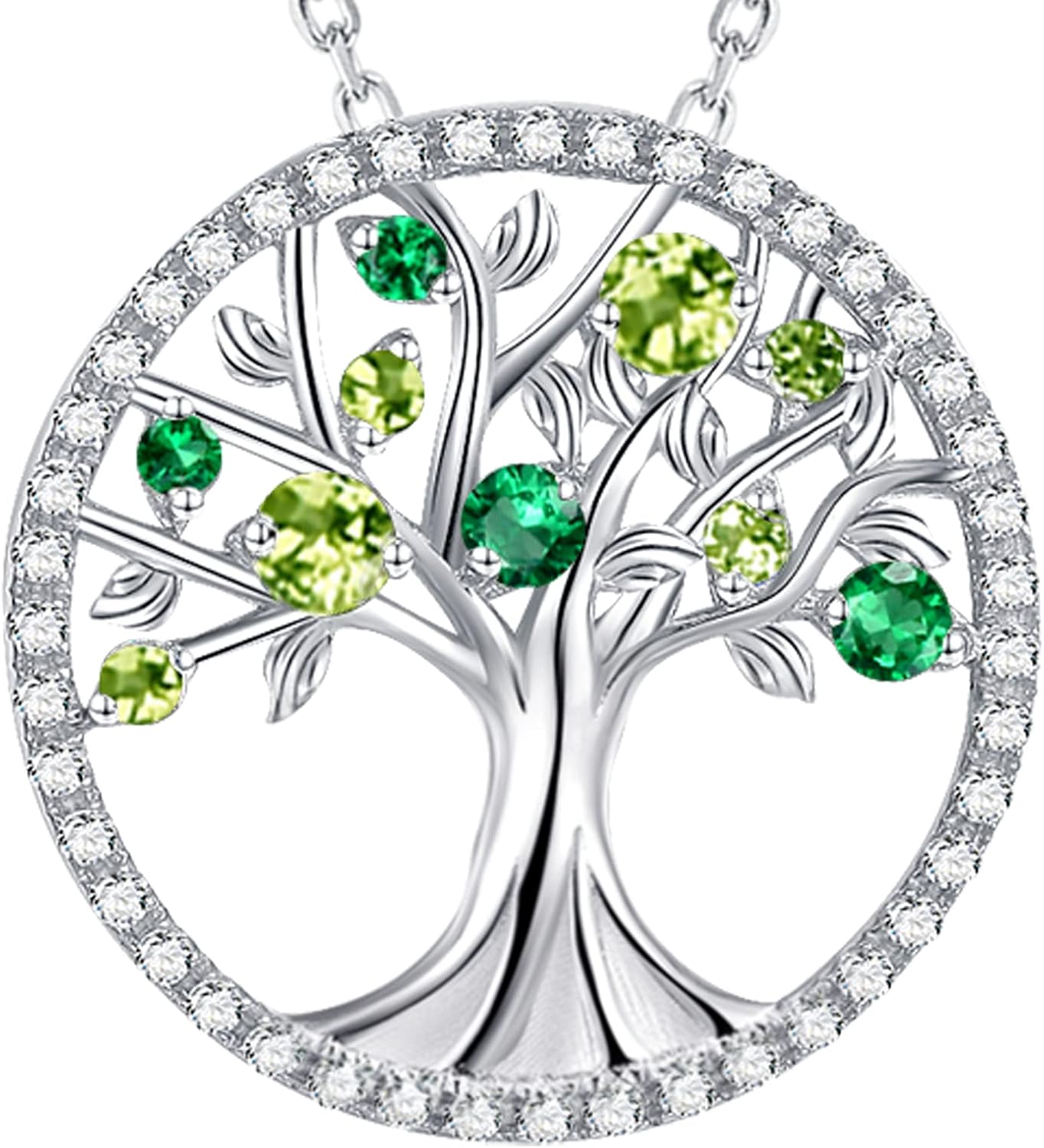 Mothers Day Jewelry Birthday Gifts for Wife Mom May June July Birthstones Necklace Tree of Life Jewelry Emerald Pearl Ruby and More Stones Jewelry for Women 925 Sterling Silver