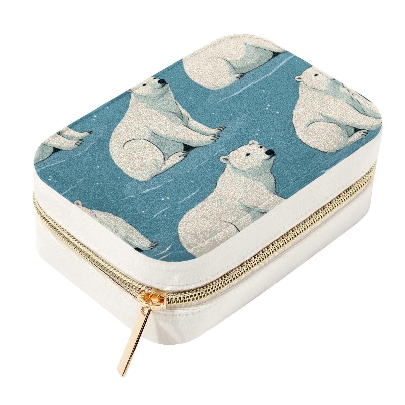 Boîte à bijoux élégante double couche et finitions soignées imprimé ours polaires