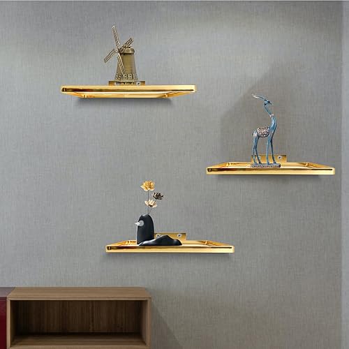 Miniatura 2 de Cityelf Estantes flotantes montados en la pared, estante colgante de vidrio de hierro, juego de 3 estantes de repisa de exhibición para sala de