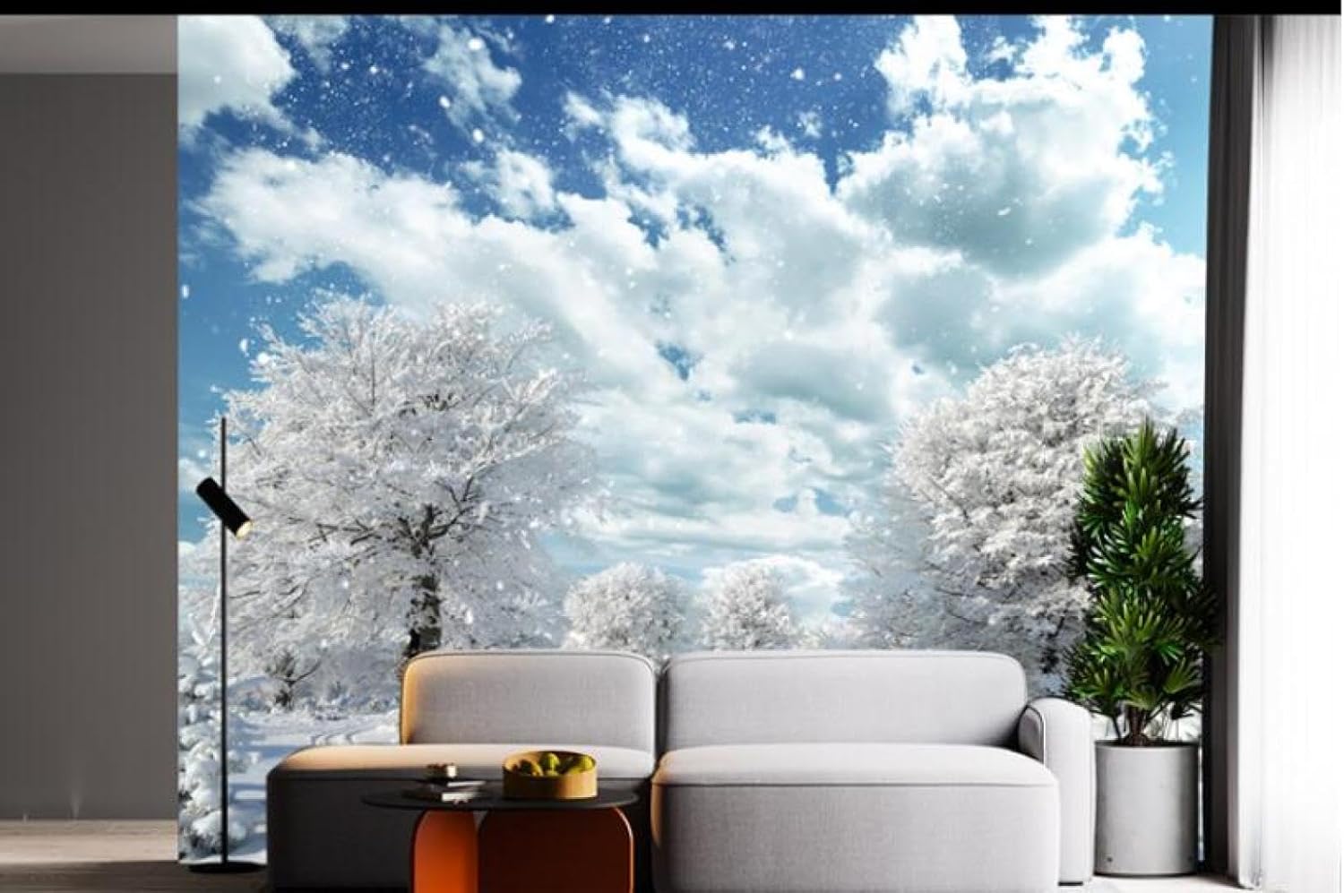 Blue Sky White Cloud Elk Snowflake Custom 3D Living Room Bedroom Custom