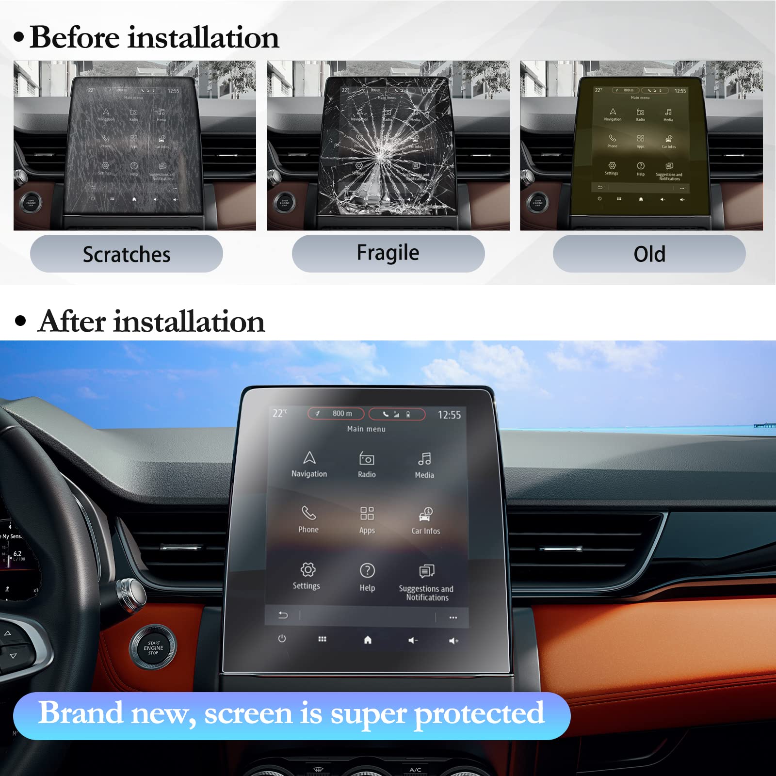 Film Protection écran GPS Renault Captur 2, Clio 5, Zoe, Arkana - 9.3 Pouces Easylink - 2 Pièces - Haute Transparence