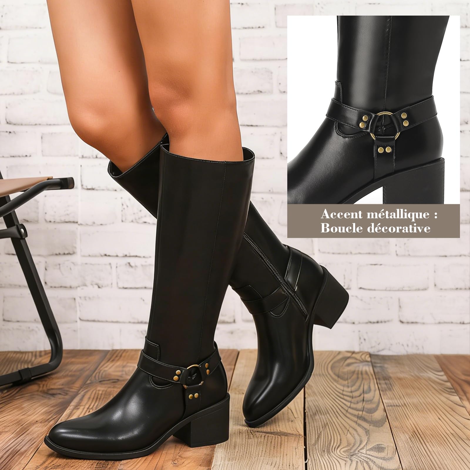 Putu Bottes Femme Tendance Look Chic et Moderne avec Talon Bloc Zip Latéral et Confort Élégant au Quotidien 36-41