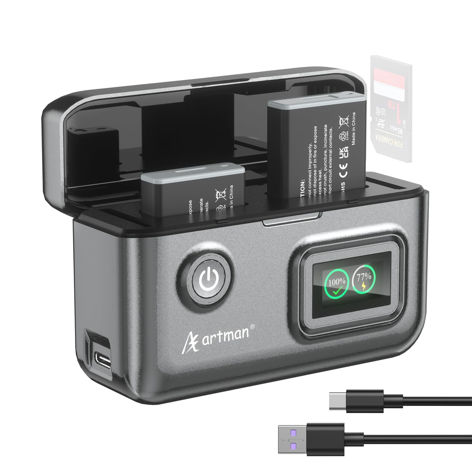Artman 2-Pack NB-13L Battery 1700mAh and 2-Slot LCD Display Charger for Canon PowerShot G7 X Mark III,G7 X Mark II,G7 X,G1 X Mark III,G5 X Mark II,G5 X,G9 X Mark II,SX740 HS,SX730 HS,SX720 HS,SX620 HS