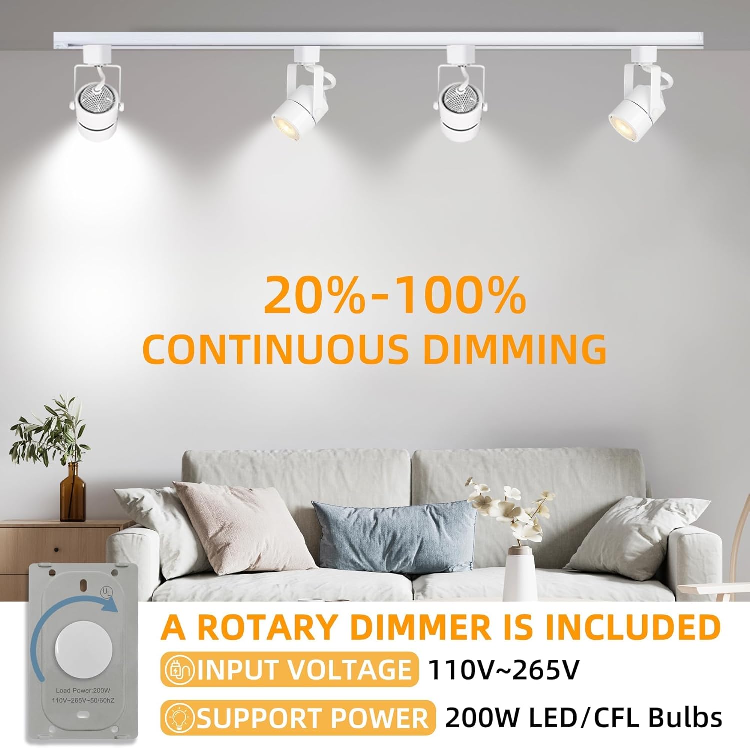 GU10 LED 3CCT White Track Lighting Heads(No Track Rail) 3000K/4000K/6000K Adjustable with Dedicated Dimmer, 12PCS Ceiling Spotlight Fixture with Replaceable GU10 Bulbs