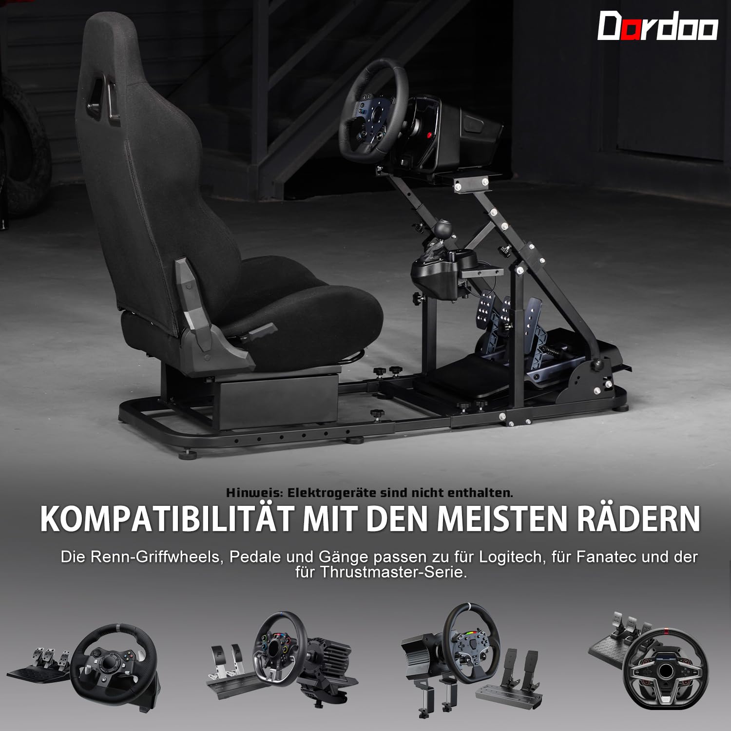 Dardoo Stabileres Rennsimulator-Cockpit mit Spielsitz Passend für Logitech G29 G920 G923,für Thrustmaster T150,für Fanatec, Lenkradständer mit Verstärkungsstangen, Lenkrad und Pedal nicht inbegriffen