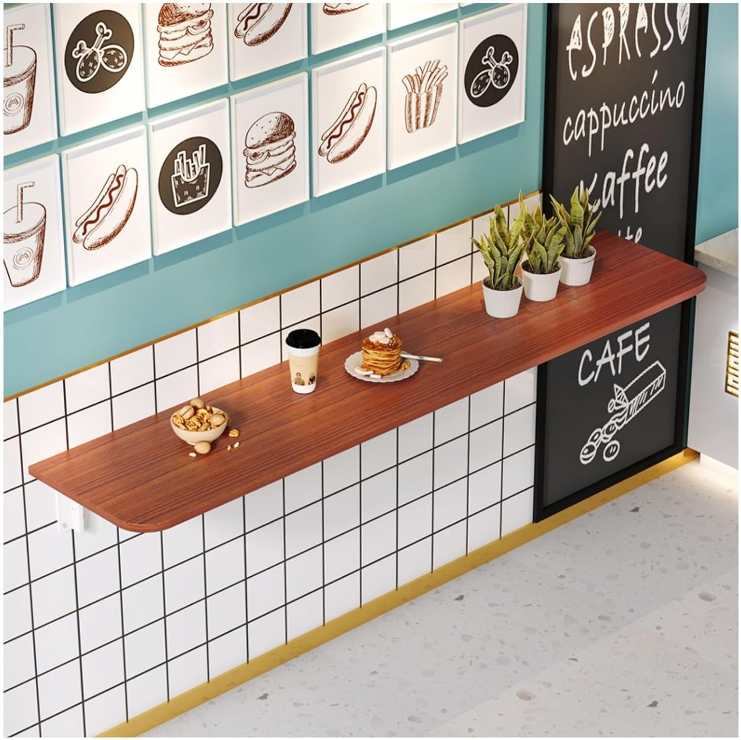 AVRIAN Wall Mounted Folding Table/Shelf Fold Down Desk Drop Leaf Small Space Laundry/Bar/Home Office/Shelves Sweet Shop Dining Table/Kitchen Shelf, Engineered Wood top, 9.5x32 Inches, Natural Teak-image-36