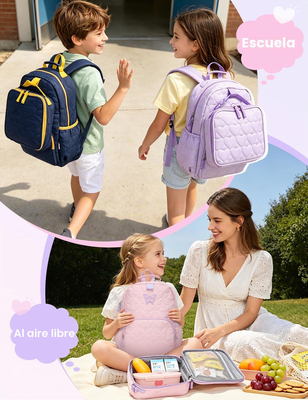 Chase Chic Mochila Niña Niño, Juego de Mochila Escolar Bolsa Termica Infantil 3-7 Años Ligera Mochila Escolar para Colegio