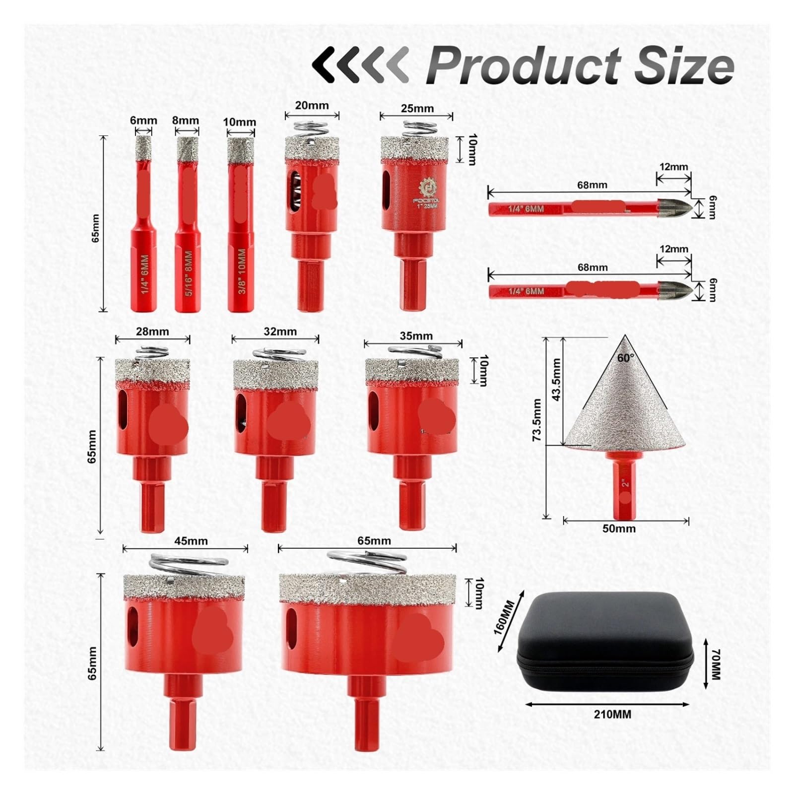 Kit Di Punte For Trapano Diamantate, Punte A Molla In Carburo Di Tungsteno, Set Di Seghe A Tazza For Smussi Da 13 Pezzi