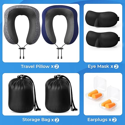 Miniatura 4 de ExploreBliss Almohada de viaje, paquete de 2 almohadas de viaje para dormir en avión, funda extraíble para el cuello con cierre ajustable, juego de
