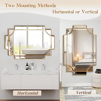 Gold Mirror for Wall, 32x48 Large Decorative Mirrors for Wall Decor, Polished Bevelled Full Length Long Mirror for Living Room, Bathroom, Bedroom, Entryway