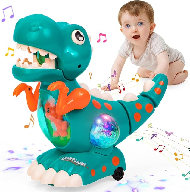 Thedttoy Baby Toys Musical Light Crawling Walking Dinosaur Toys for Boys Girls 12 18 24 Months, Baby Musical Toy Sound Toys Birthday Present Dino Gifts for Kids Toddler Age 1 2 3 4+ Years Old (Green)
