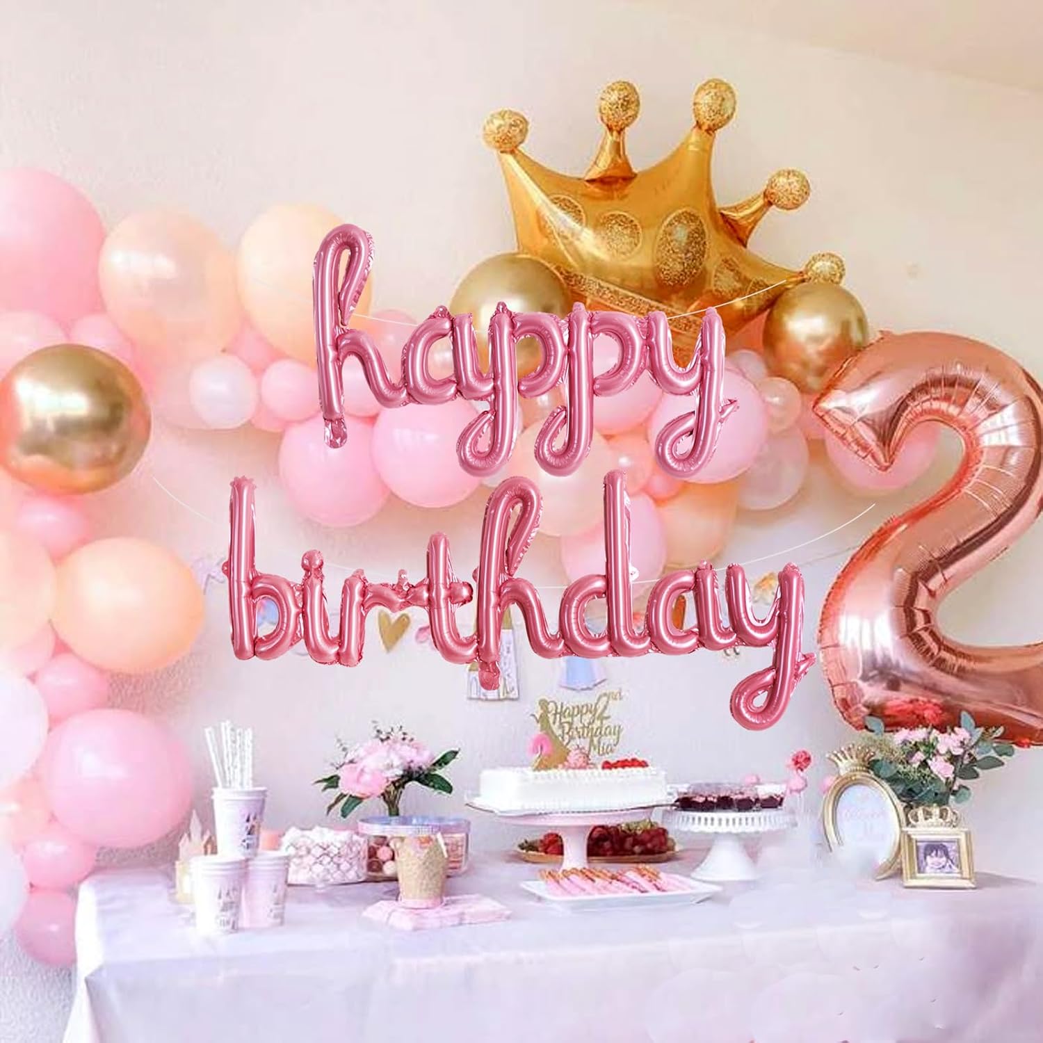  16 Inch Pink Cursive Happy Birthday Balloons Banner Decorations thumbnail