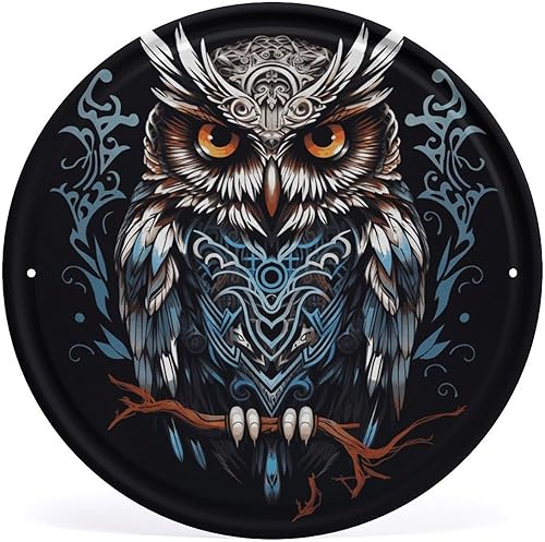 Miniatura 16 de Arte circular de metal para colgar en la pared de hierro, mezcla azul y marrón, letrero de lata industrial vintage con agujeros preperforados, arte