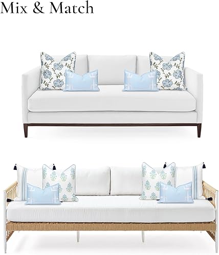 Miniatura 4 de Hofdeco Premium Funda de almohada lumbar para interiores y exteriores, 12 x 20 pulgadas, repelente al agua para patio trasero, sofá, marco bordado