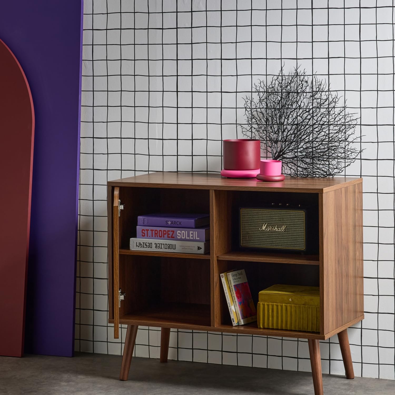 Alice's Garden sweeek - Buffet de Rangement Effet Bois de Noyer 1 Porte. 2 étagères. Buffet Bas. 80cm