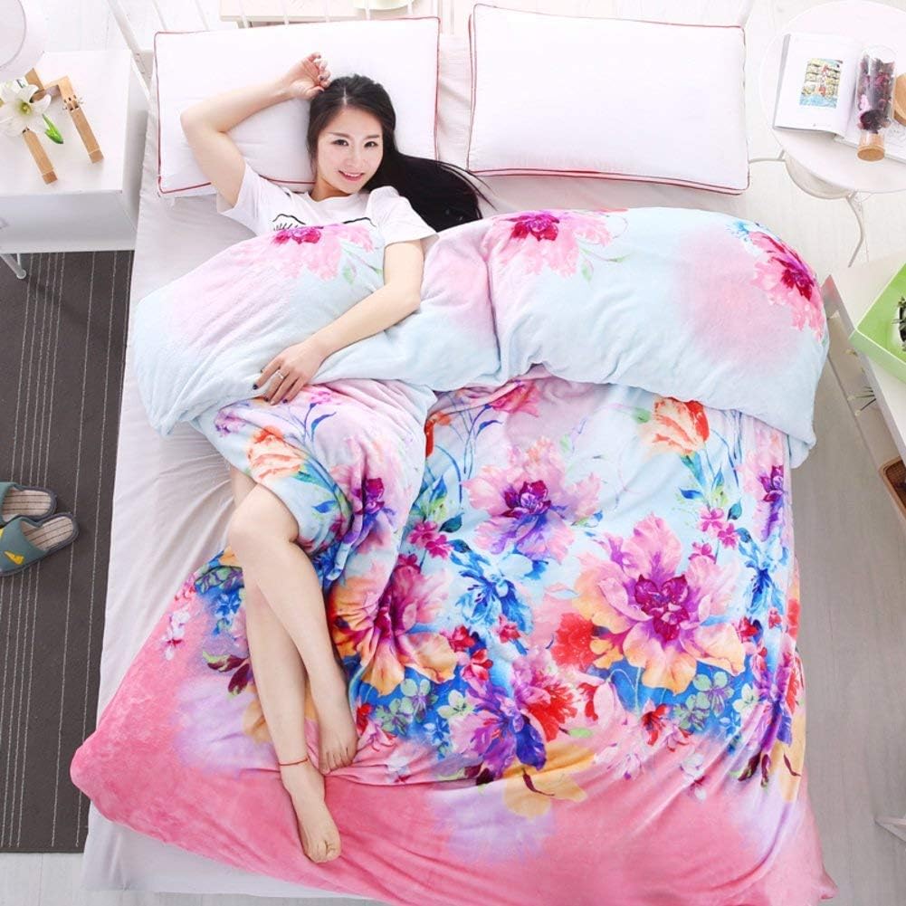 100% Flannel Duvet Cover Bedding Setprint Quilt Cover Velvet Comforter Cover Soft with Zipper Closure 4 Ties Boysgirlsmenwomen H Queen-200 x 230 cm (79 x 91 inch) (Floral 2)