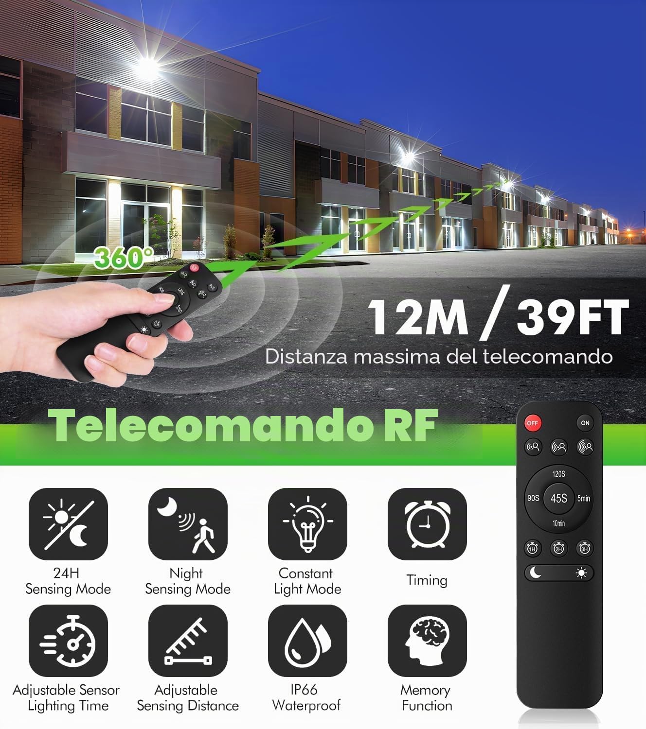 CLY Faretto Led da Esterno con Sensore di Movimento 60W, 5640LM Faretti Led da Esterno con Telecomando 4 Modalità 10 Luminosità Fari LED Esterno Bianca Fredda Faro led da Esterno IP66 Impermeabile