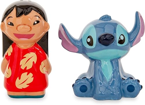 Disney Lilo & Stitch - Juego de 2 saleros y pimenteros de cerámica, recipientes dispensadores de especias