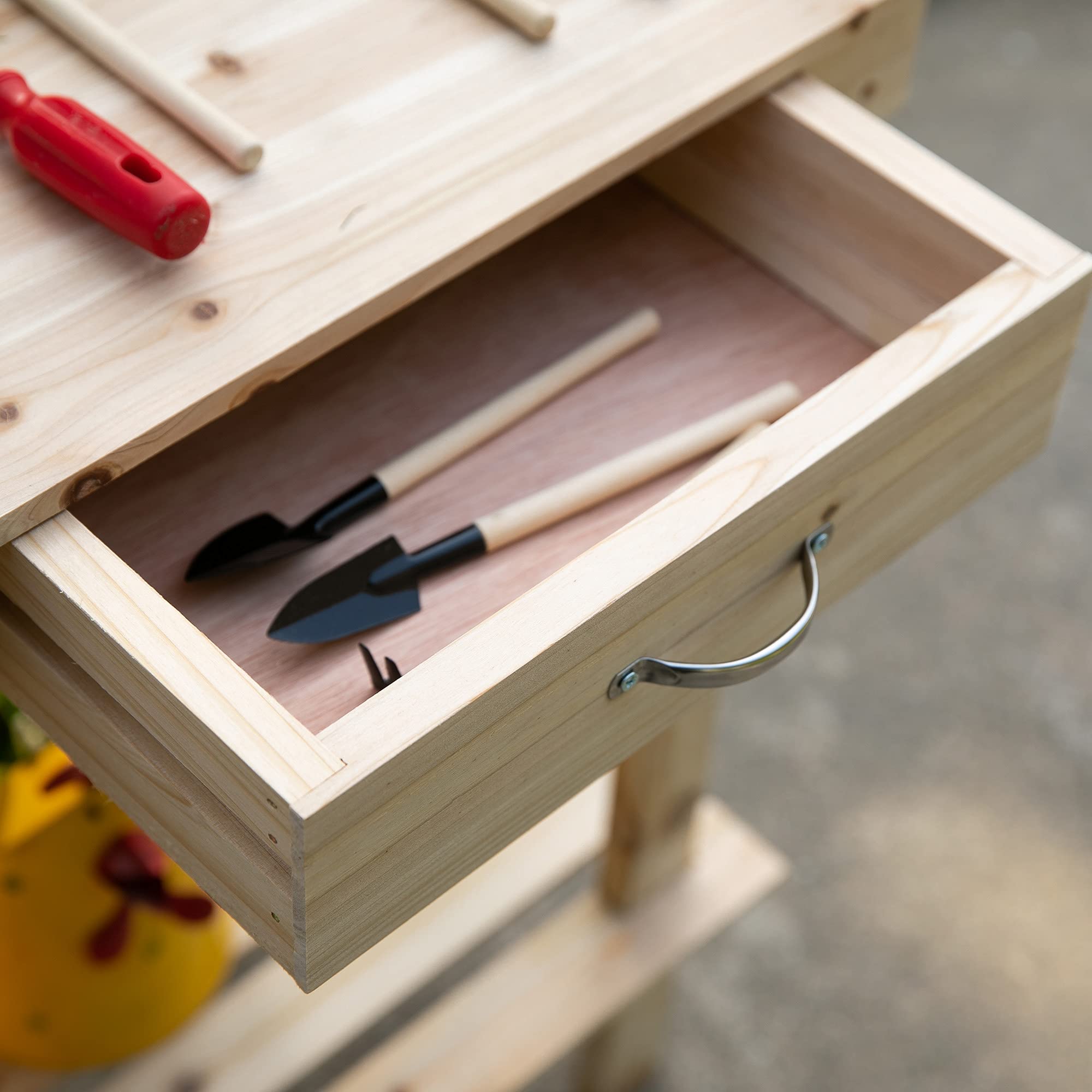 Outsunny Banco de jardín para macetas, estación de Trabajo de Madera, Banco de Trabajo para Plantar al Aire Libre con 2 Ruedas, Fregadero, cajón y Grandes Espacios de Almacenamiento, 92 x 45 x 119 cm