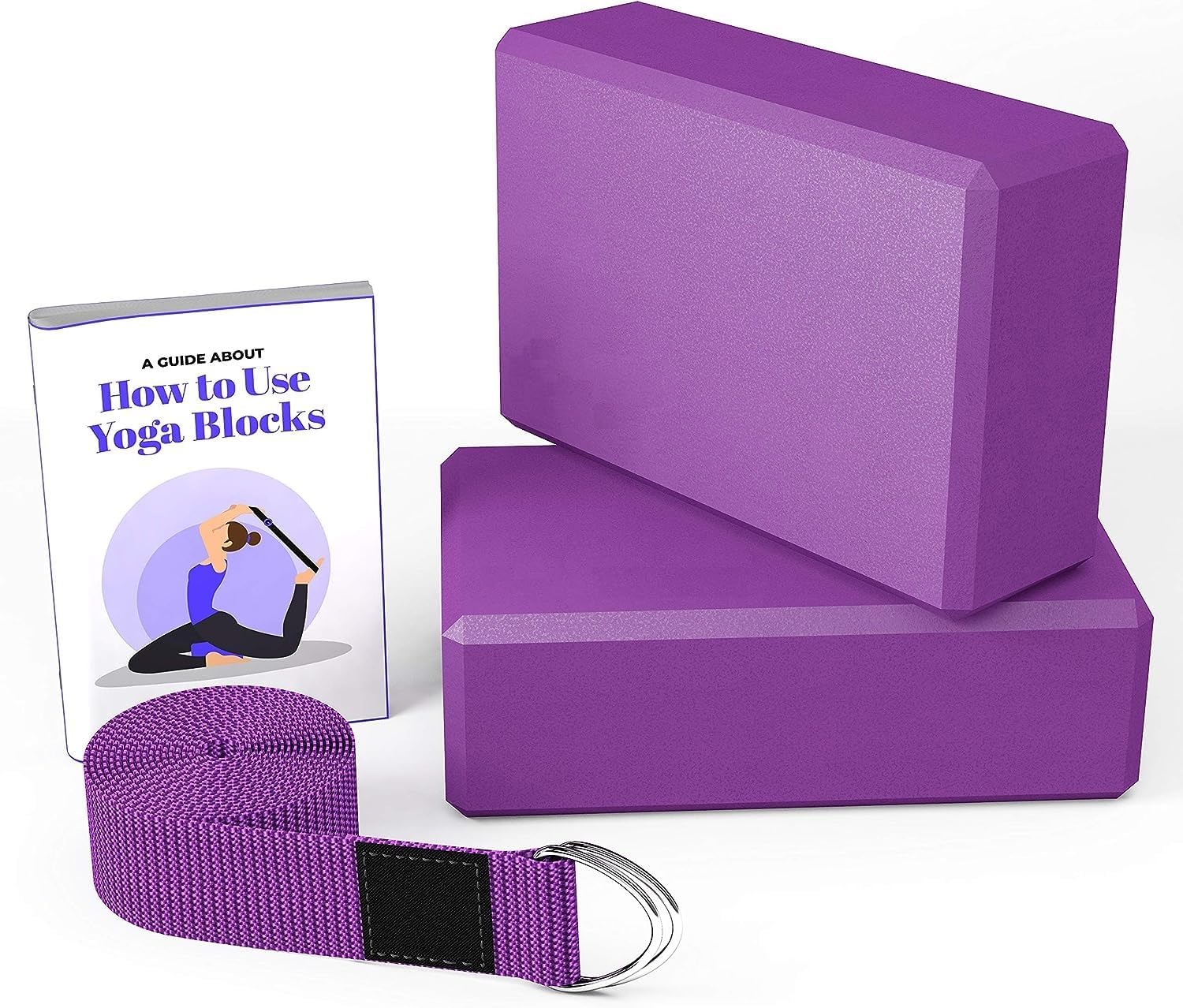 serveuttam High Density EVA Yoga Support Lightweight Odour Resistant and Moisture-Proof 2 Pc Blocks and Belt ( Purple )