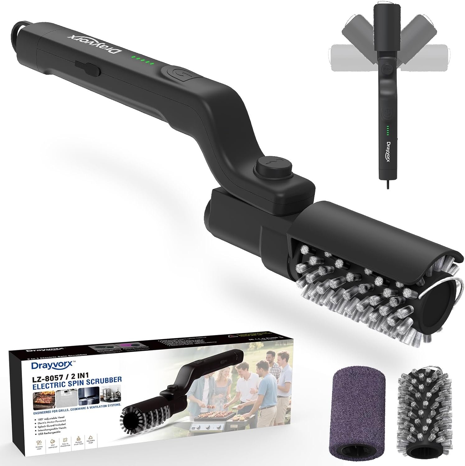 Electric Grill Brush, High Torque Grill Brush with 3-Speed Modes, 20kg Max Torque BBQ Cleaner Safe for Porcelain Cast Iron Stainless Steel, Reinforced Steel Bristles, Type-C Rechargeable