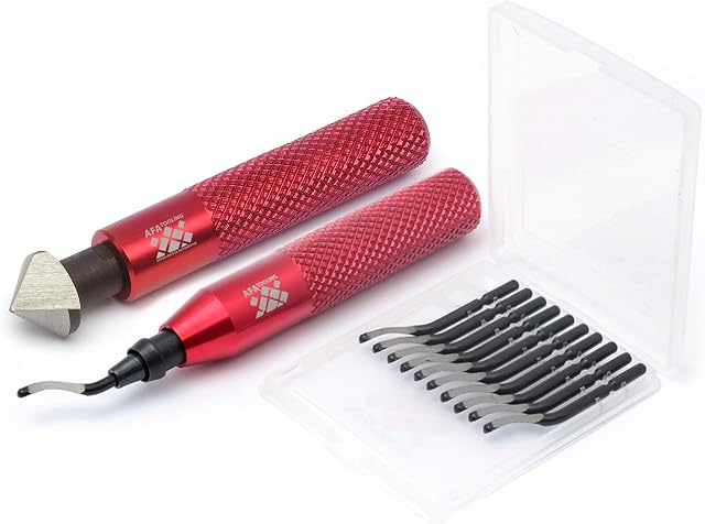 AFA Tooling - Kit d'outils pour l'ébavurage avec 11 HSS Lames et contre-puce Amortisseur à main, outil de suppression de la tête pivotante Burr for Métal, Plastique, Tuyau en cuivre, PVC, Débourrage du trou, 3D Impression