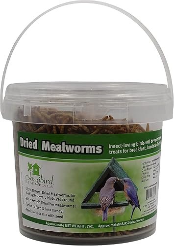 Songbird Essentials Gusanos de harina secos para aves silvestres, gusanos de harina 100% naturales para pollos, pájaros azules, reptiles y patos,