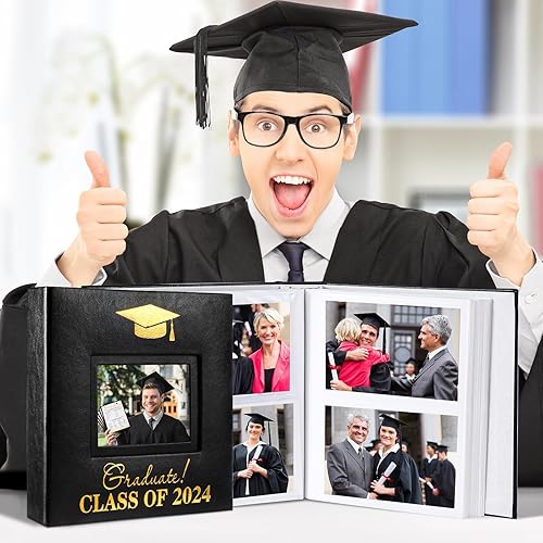 Miniatura 3 de ReliThick Álbum de fotos de graduación de clase 2024 con capacidad para 200 piezas de fotos de 4 x 6 pulgadas, álbum de cuero de graduación 2024 con
