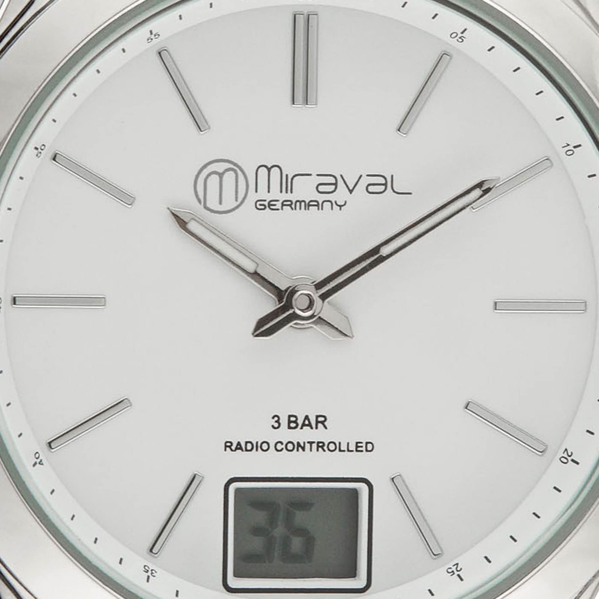 Miraval Funk-Armbanduhr mit Lederarmband Japanisches Quarzuhrwerk Funkuhr 35 mm Leder 16 mm Funksignal DCF77 Damenarmbanduhr Digitale & Analoge Anzeige Datumsanzeige