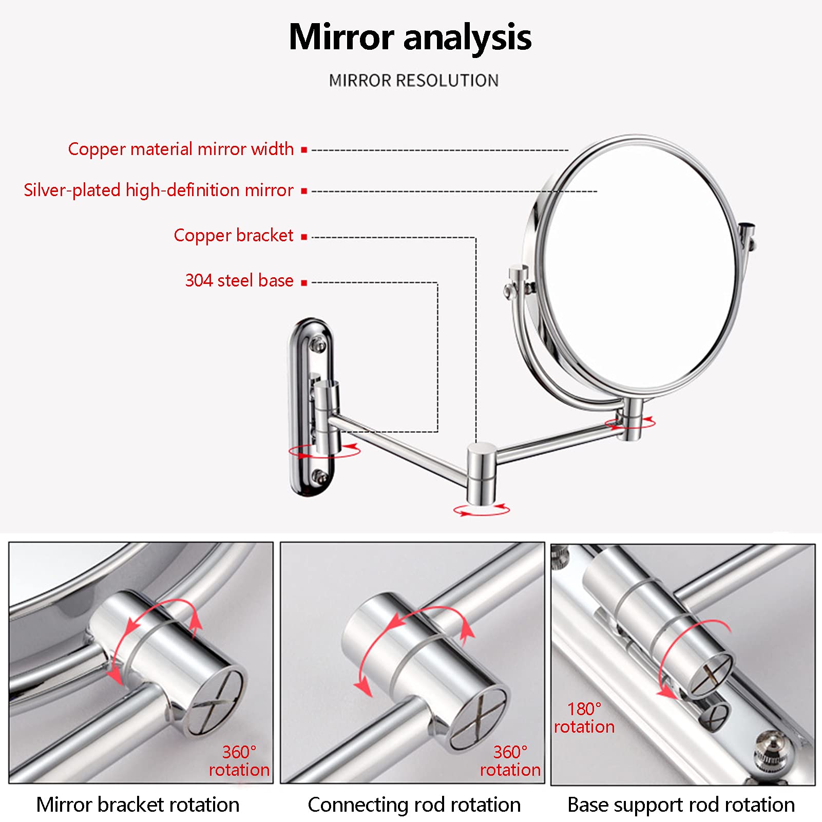 10 Veces El Espejo Espejos De Aumento De Pared, Espejo De Tocador Giratorio De Doble Cara De 6 Pulgadas, Adecuado para El Baño De Cromo De Baño Y Dormitorio,Cromo,6in 7X