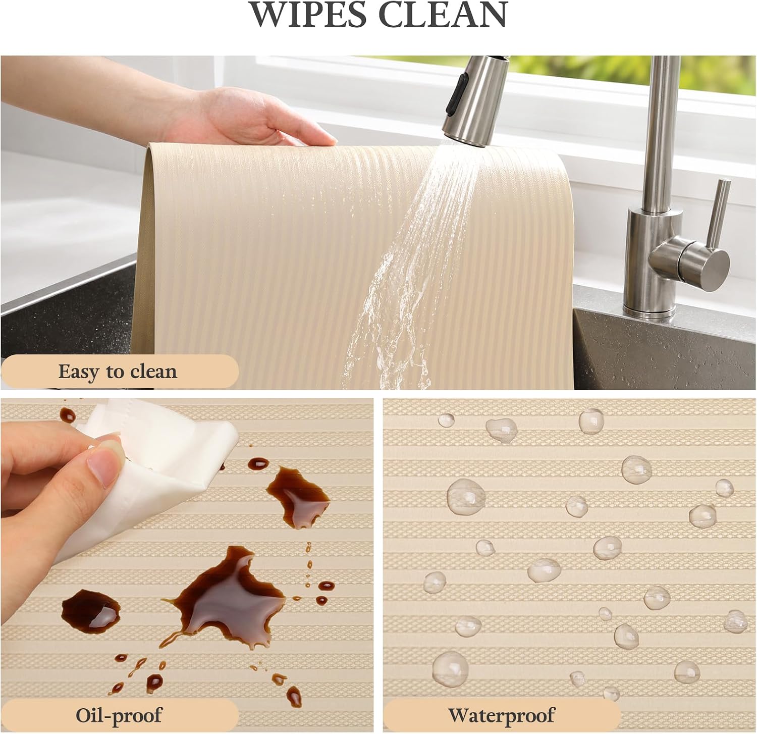 Shelf Liners for Kitchen Cabinets, 11.8 X 393.7 Inches Durable Pantry Shelving Liner for Drawer Tool Box Closed Refrigerator Non Adhesive Waterproof Protect Mat Washable, Khaki image 2