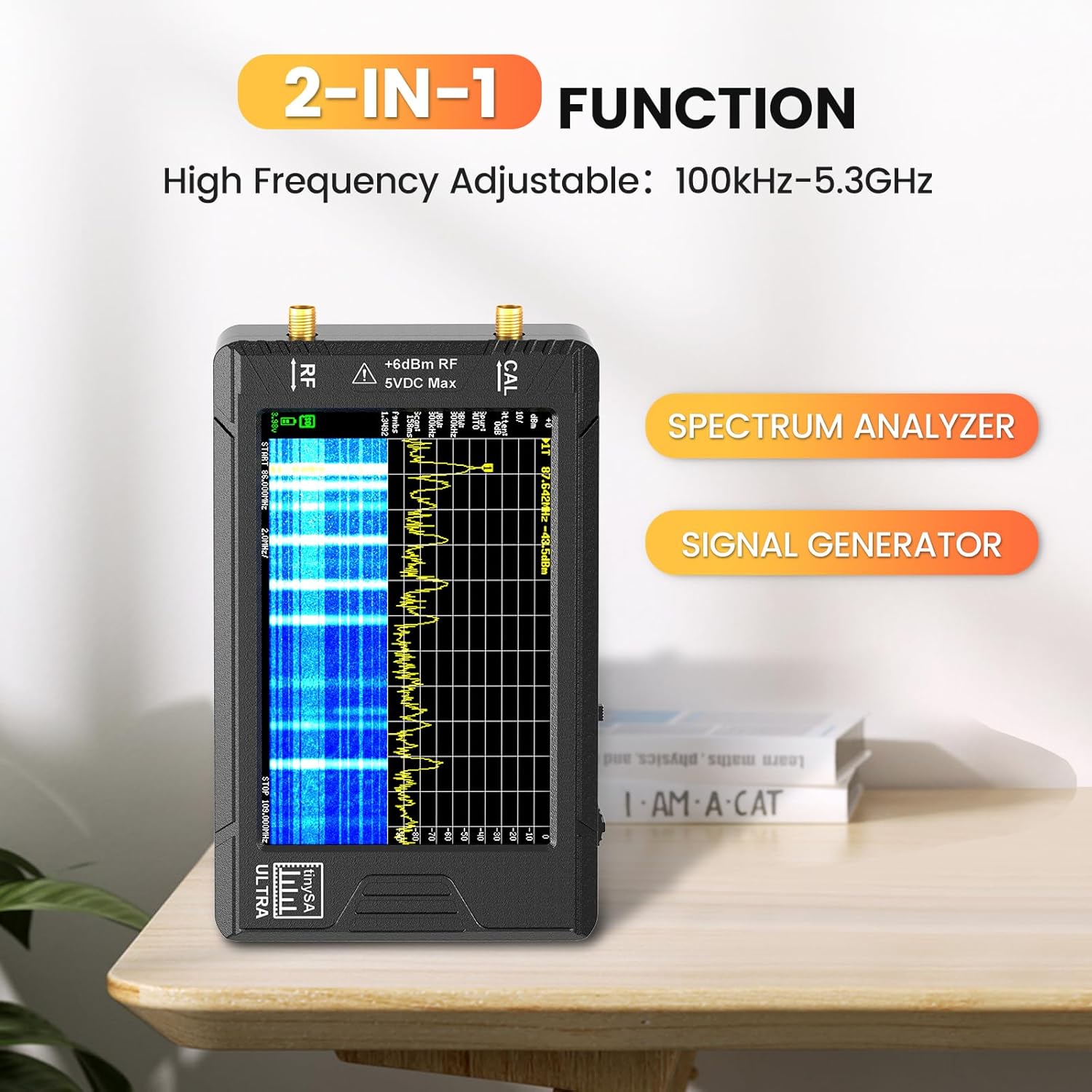 Elikliv Upgraded TinySA Ultra Spectrum Analyzer - 4.0 Inch Handheld Tiny Frequency Analyzer Range from 100kHz to 5.3GHz, 100kHz to 800MHz MF/HF/VHF UHF Input with 32GB Card, V0.4.5.1